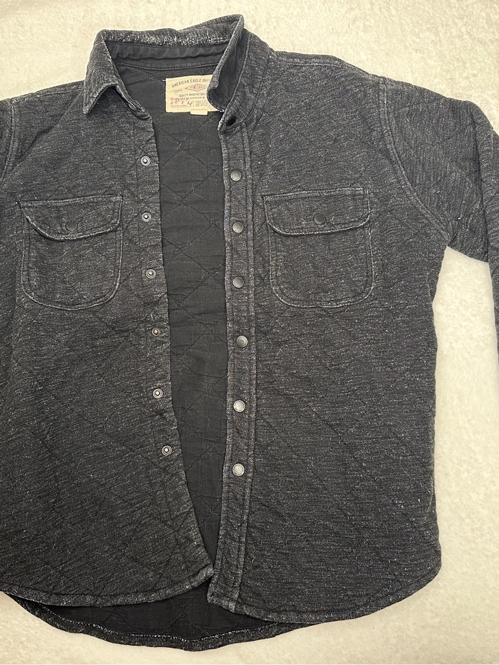 American Eagle Outfitters Black Quilted Button-Down Shirt Jacket - Picture 2 of 9